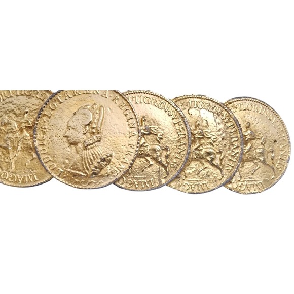 Vtg Mimi DI N  Coin Belt Buckle Gold Tone 7 Authentic Coins Jewelry Collectible - Picture 2 of 6